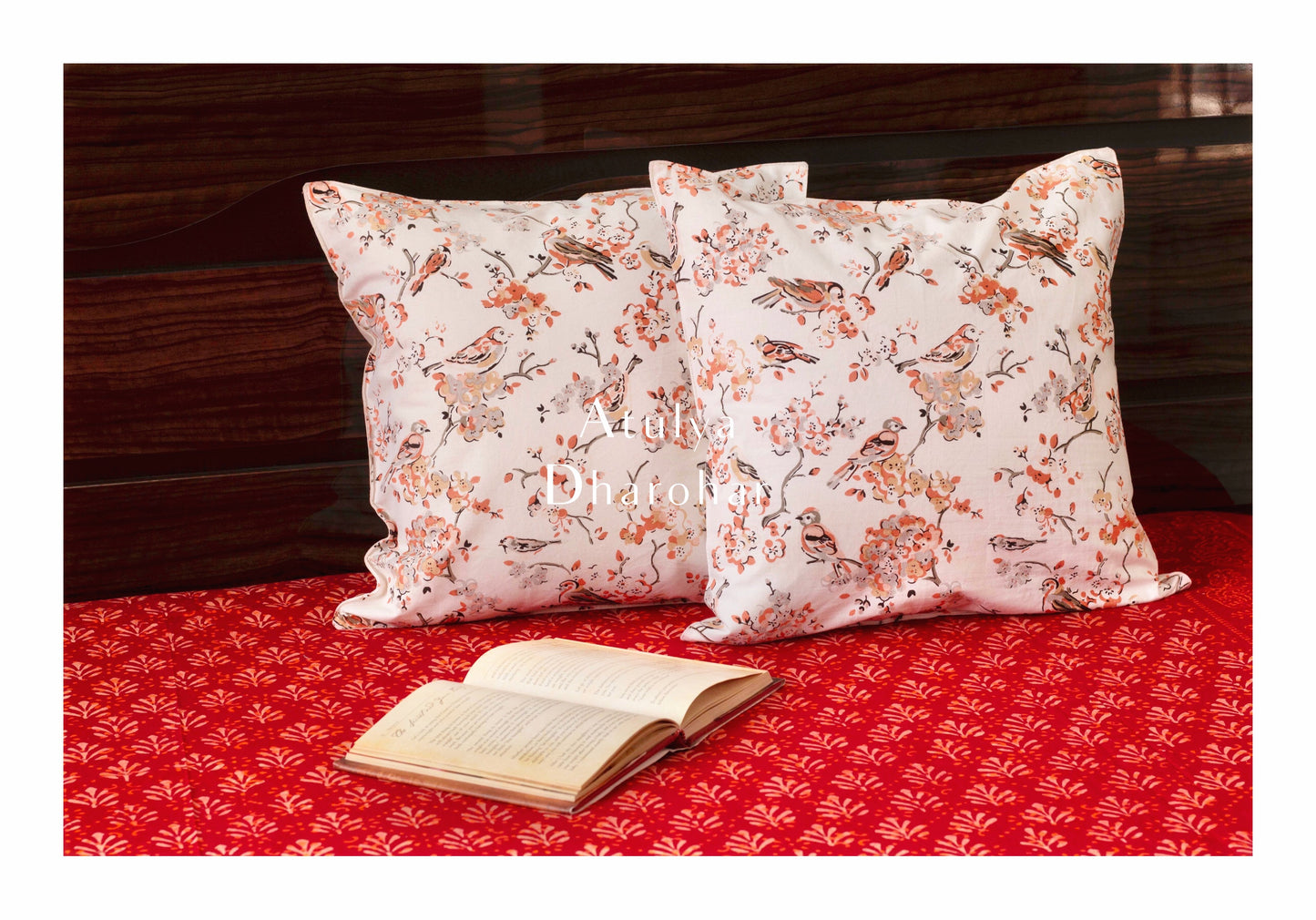 Orange Bird Motifs Cushion Covers