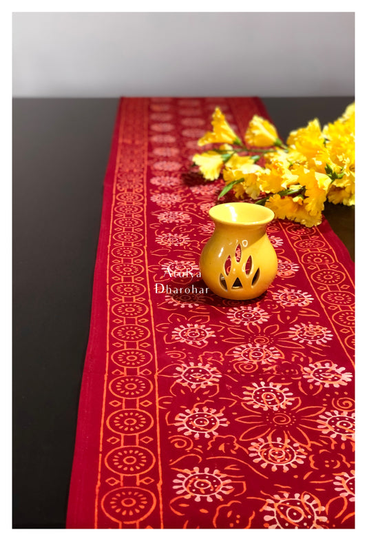 Floral Motifs Hand Block Printed Dining Table Runner