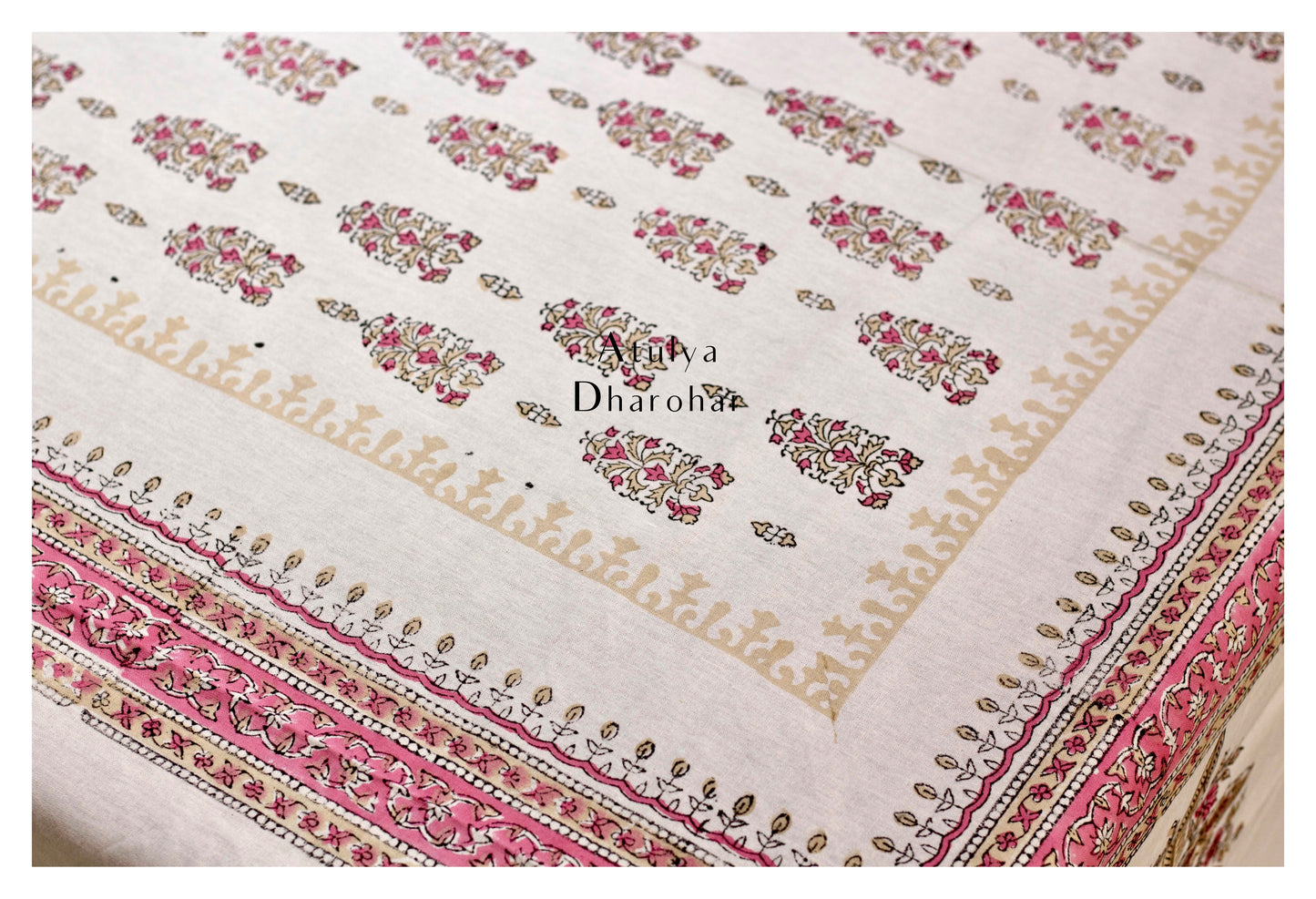 Mughal Motifs Hand Block Printed Dining Table Cover