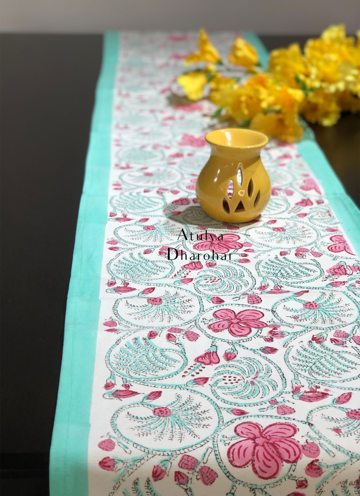 Floral Jaal Hand Block Printed Dining Table Runner