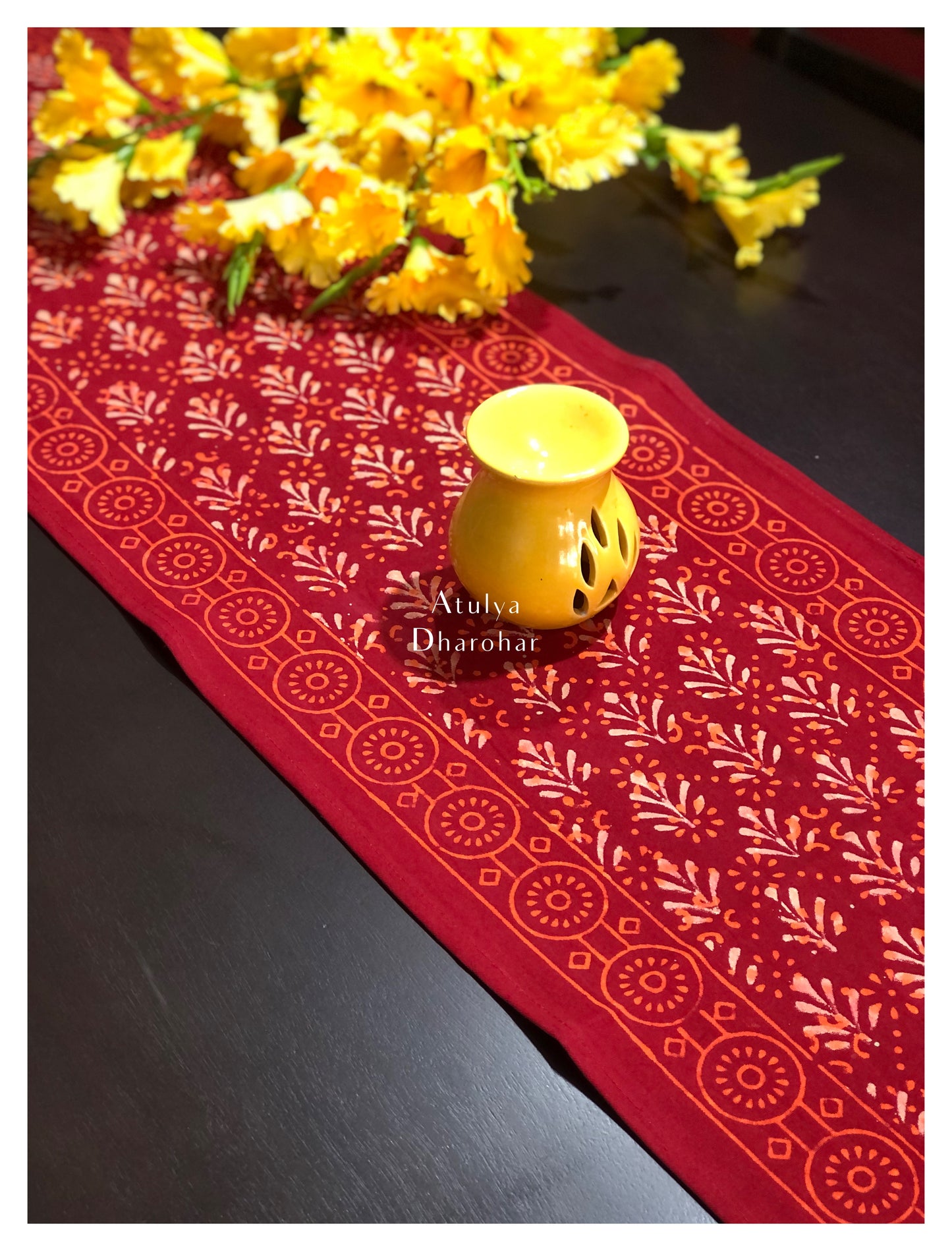 Floral Motifs Hand Block Printed Dining Table Runner