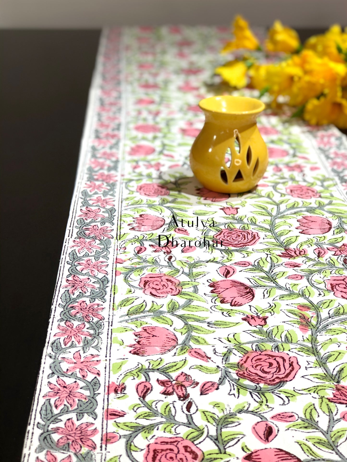 Floral Jaal Hand Block Printed Dining Table Runner