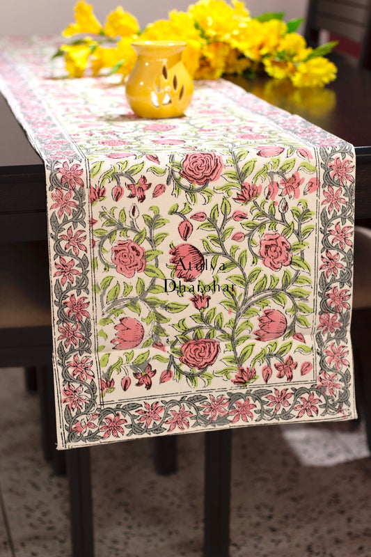 Floral Jaal Hand Block Printed Dining Table Runner