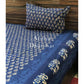 Indigo Butti with Elephant Border Hand Block Printed Bedsheet 100x108 inches