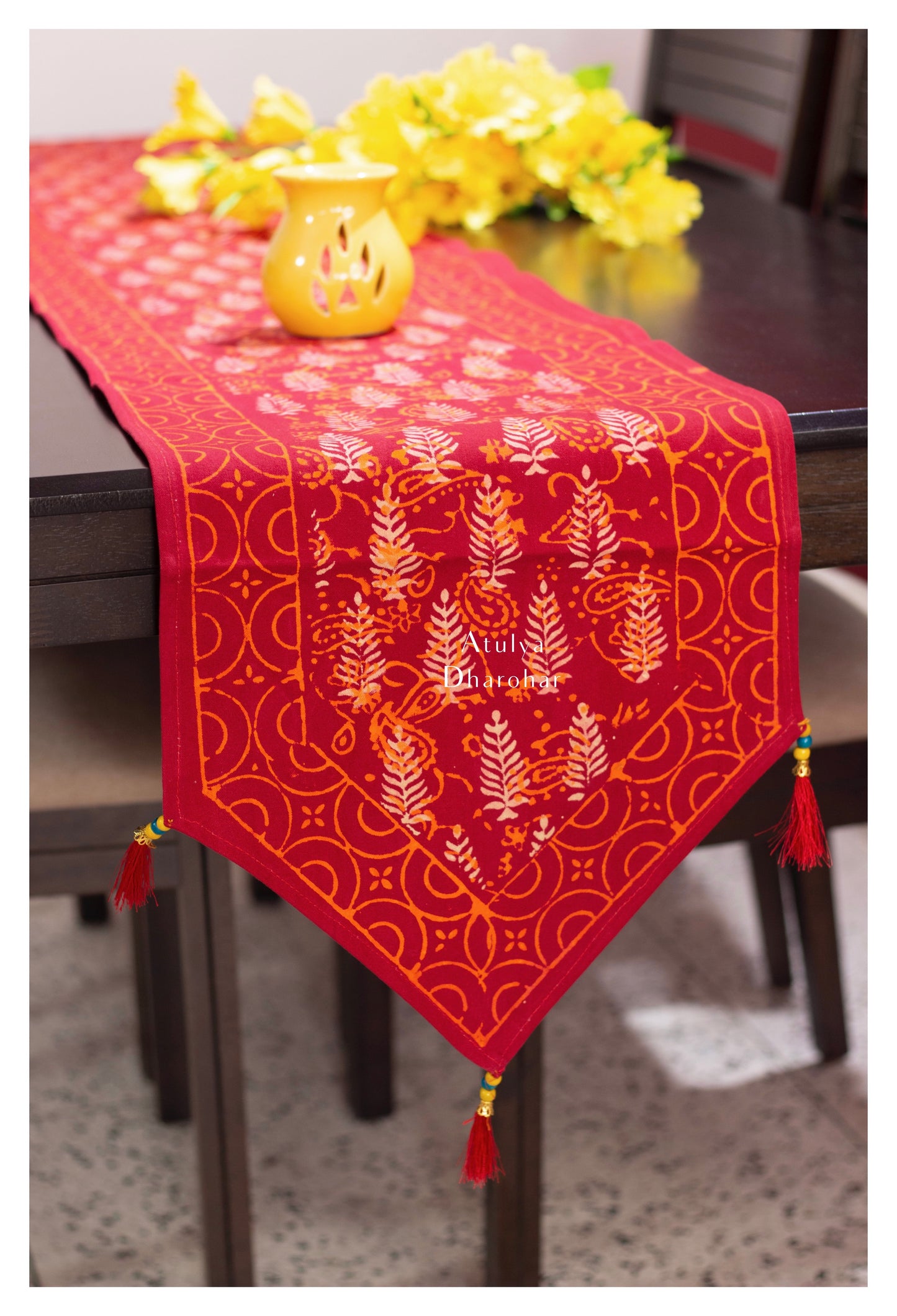 Floral Motifs Hand Block Printed Dining Table Runner