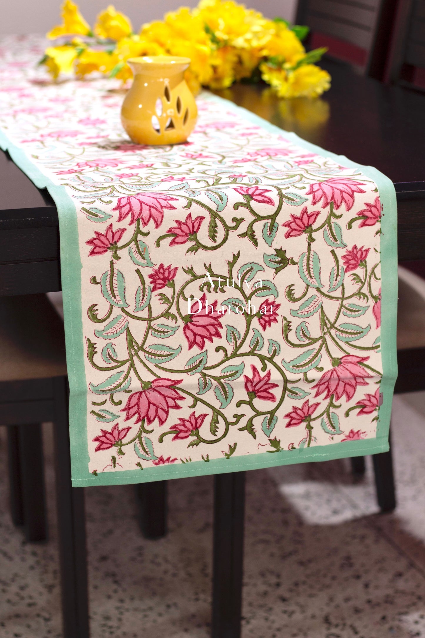 Floral Jaal Hand Block Printed Dining Table Runner