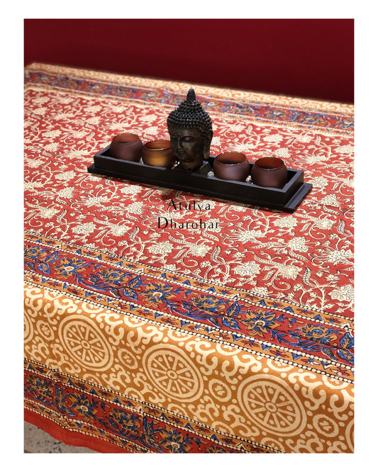 Maroon Kalamkari Hand Block Dining Table Cover