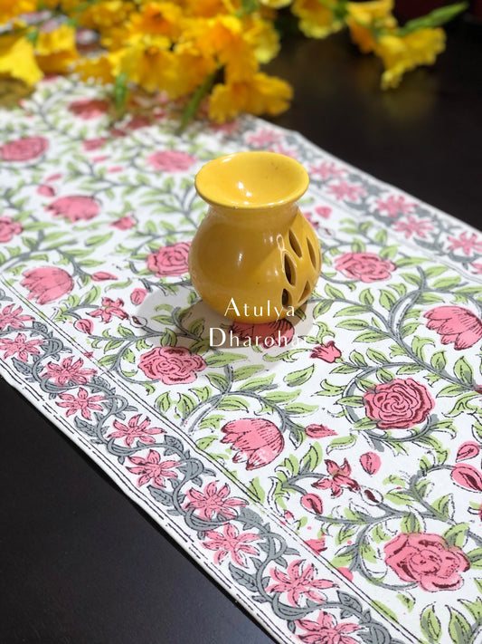 Floral Jaal Hand Block Printed Dining Table Runner