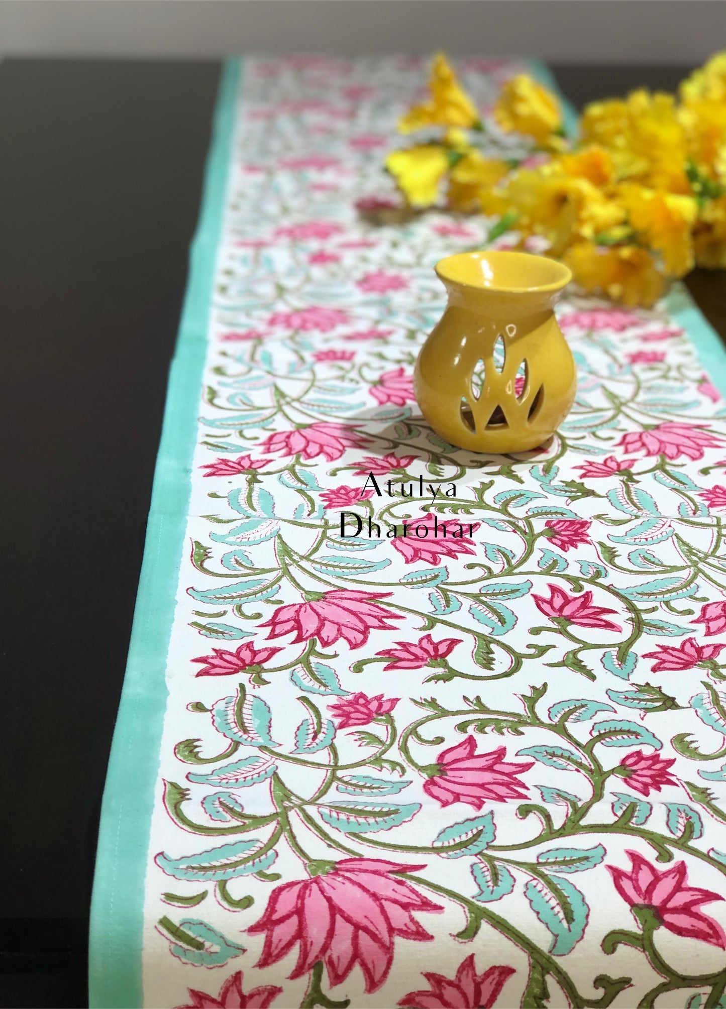 Floral Jaal Hand Block Printed Dining Table Runner