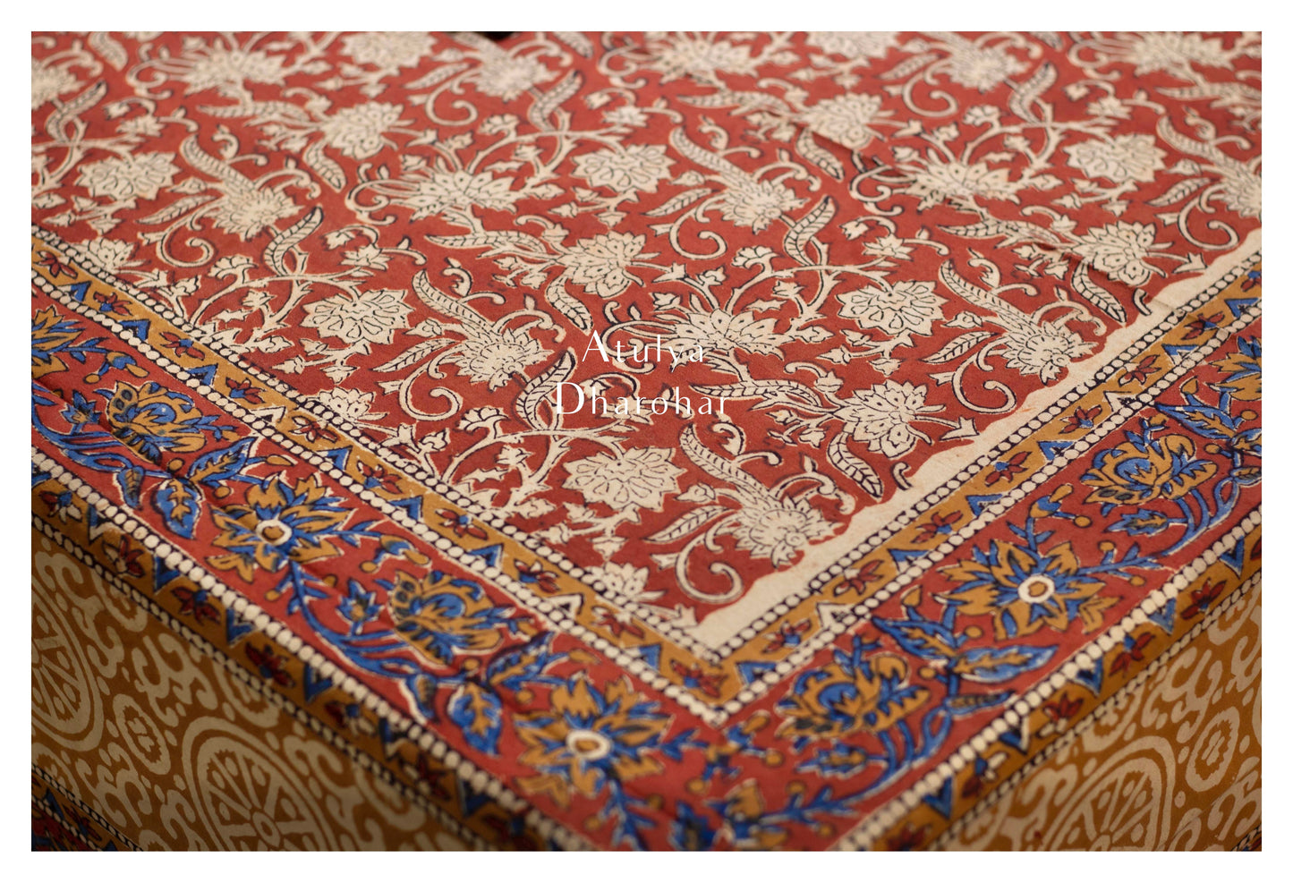 Maroon Kalamkari Hand Block Dining Table Cover