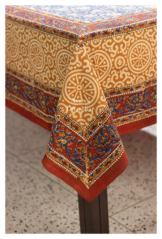 Indigo Kalamkari Hand Block Dining Table Cover