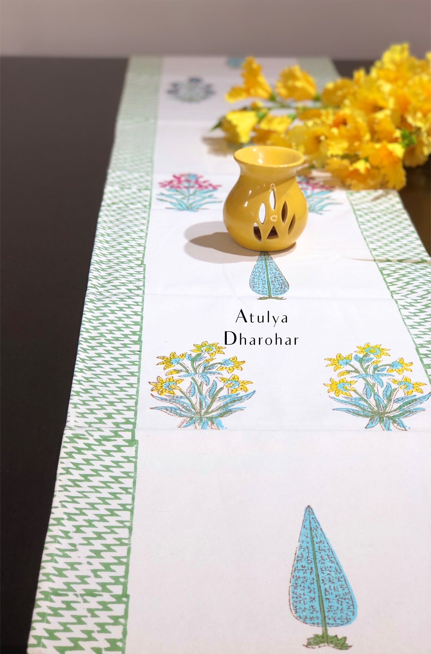 Floral Motifs Hand Block Printed Dining Table Runner